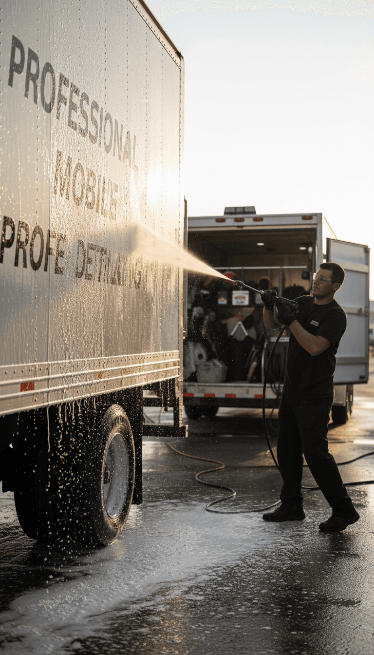 Mobile fleet cleaning service in action